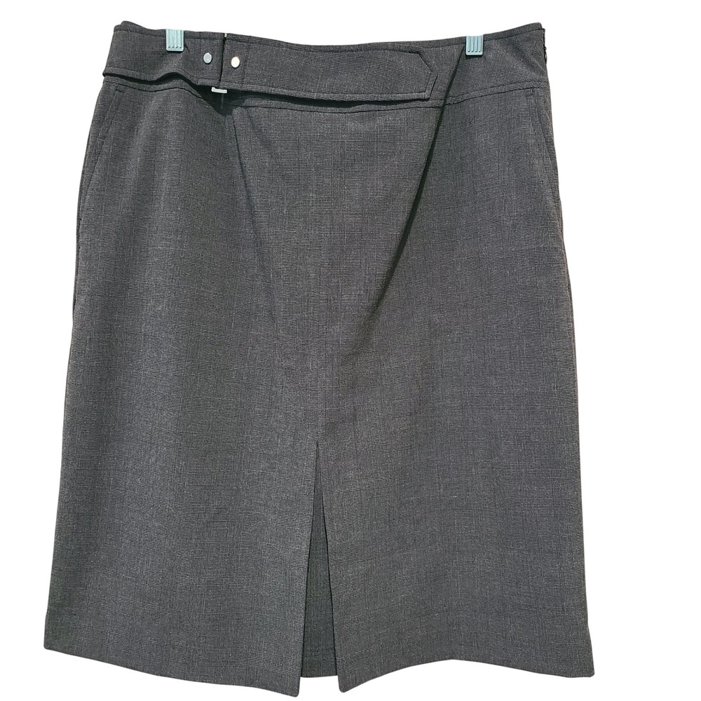 212 Collection Grey Glen Plaid Pencil Skirt Size 14 Belted Waist Career Office